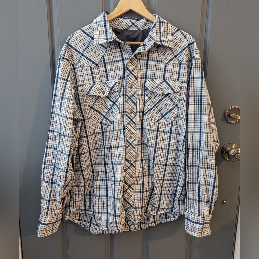 Wrangler 20x Competition Shirt Mens XL White Blue Western Cowboy Pearl Snap